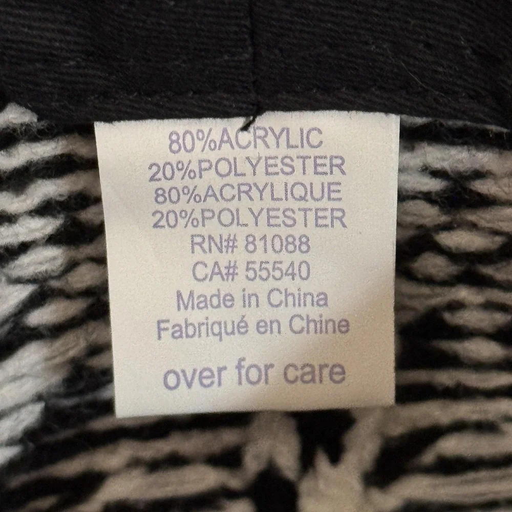 Snowflake Knit Hat Fedora Fitted Unisex Large Black White Winter Fair Isle - Picture 8 of 13